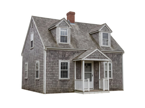 Weathered Cedar Shingle Coastal House Isolated on Transparent