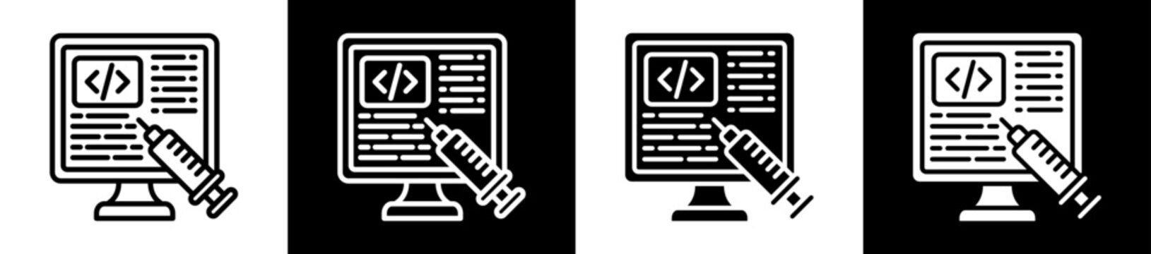 Code Injection Icon Set In Black And White Filled Style Collection
