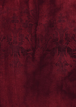 Deep burgundy red velvet texture with subtle damask lace pattern