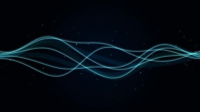 Abstract Cyan Glowing Sine Wave Lines and Floating Particles on Dark Background - Motion Graphic