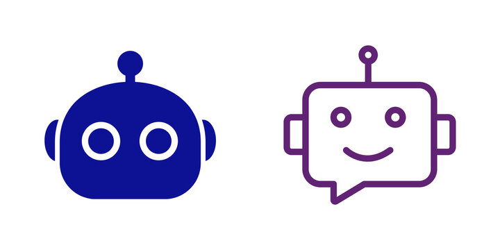 Chatbot and robot head icons isolated on transparent background