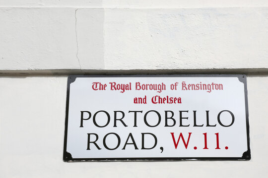 Street sign of Portobello Road in the Royal Borough of Kensington and Chelsea London UK