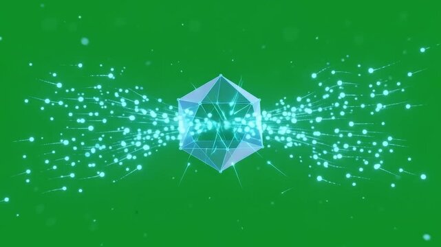Glowing Abstract Crystal Cube Core Bursting Light Particles on Green Screen VFX Keying
