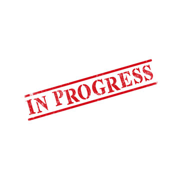Red grunge rubber stamp with the text in progress slanted at an angle for business projects and documents