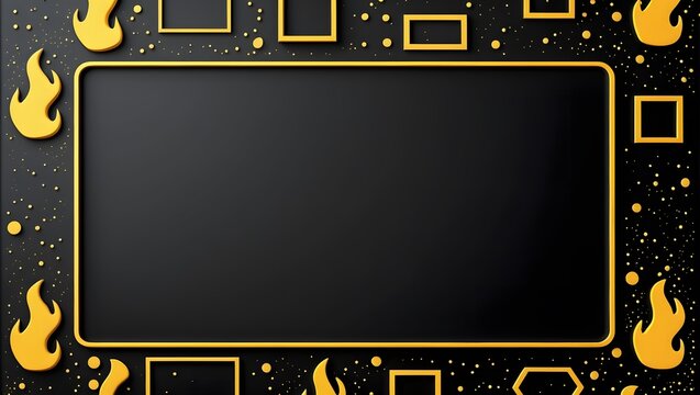 Bold 2D Vector Car Mat Print with Yellow Flames and Geometric Elements