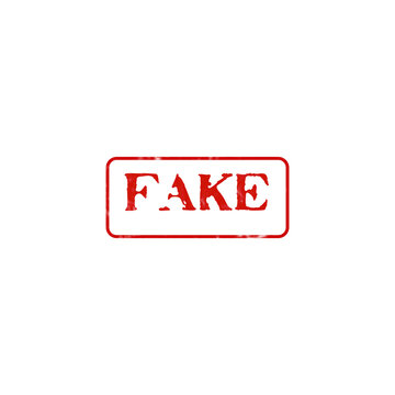 Red ink rubber stamp icon with the word fake inside a rounded rectangle frame for business and security labels