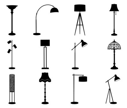 Floor lamp silhouette collection with twelve different standing lights featuring modern, classic, tripod, arc and decorative designs for interior projects