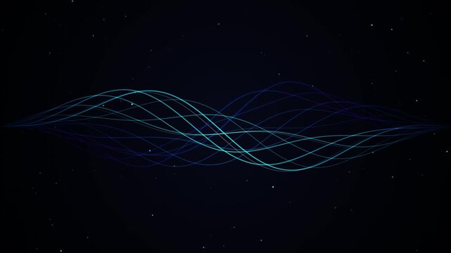 Abstract Cyan and Blue Glowing Sine Wave Mesh with Floating Particles - Motion Graphic