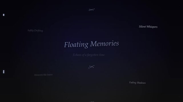 Abstract floating memories typography on a dark background for cinematic art video
