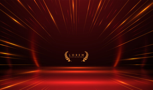 Red stage with golden light rays