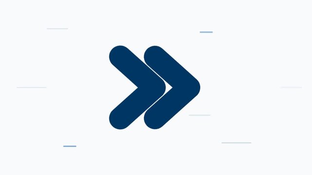 Animated Blue Fast Forward Icon with Motion Lines Moving Across a White Background