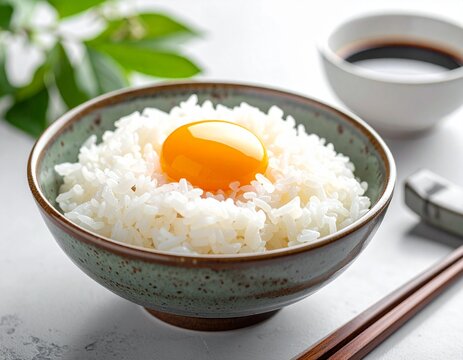 Traditional Japanese tamago kake gohan egg rice