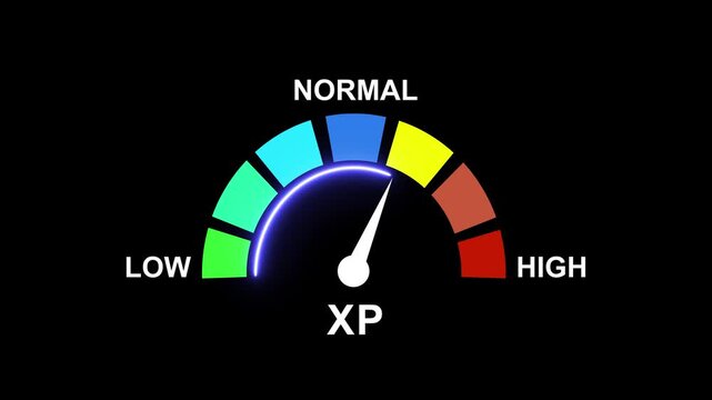 Xp experience level gauge meter animation with glowing progress indicator on black background