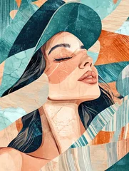 Beautiful premium conceptual fine art portrait painting of a serene woman with surreal abstract creative makeup hair patterns and artistic fantasy background digital painting style © egonzitter