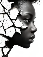 Beautiful premium conceptual fine art portrait painting of a serene woman with surreal abstract creative makeup hair patterns and artistic fantasy background digital painting style © egonzitter