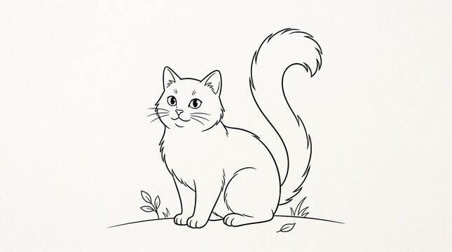 Black and White Cartoon Cat Character, Cute Kitten Vector Illustration, Funny Domestic Pet Animal Drawing with Tail, Feline Character Design for Creative Artwork