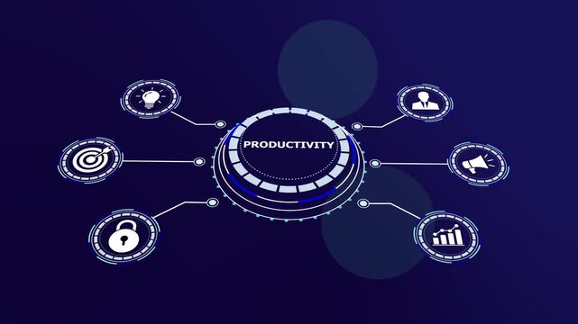 Productivity concept infographic with animated business and digital interface management efficiency workflow