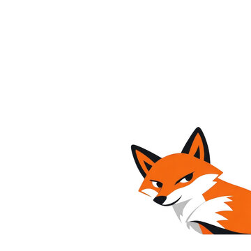 Cute cartoon fox peeking from corner on transparent background. Sly smiling wild animal with orange fur and black ears
