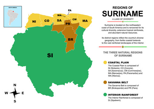 Suriname Natural Regions Map