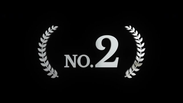 月桂冠の装飾と数ともに銀色のNo.2の文字が現れて光る透過3DCG