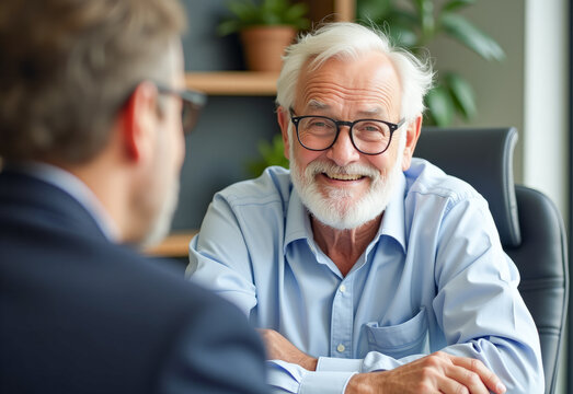 elderly businessman interviews a candidate in the office