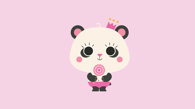 Cute Panda Princess Holding Lollipop &ndash; Kawaii Animal Character Illustration