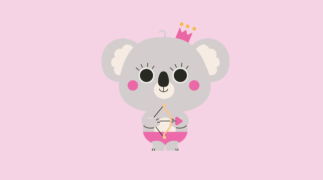 Cute Koala Princess with Bow and Arrow &ndash; Kawaii Animal Character Illustration
