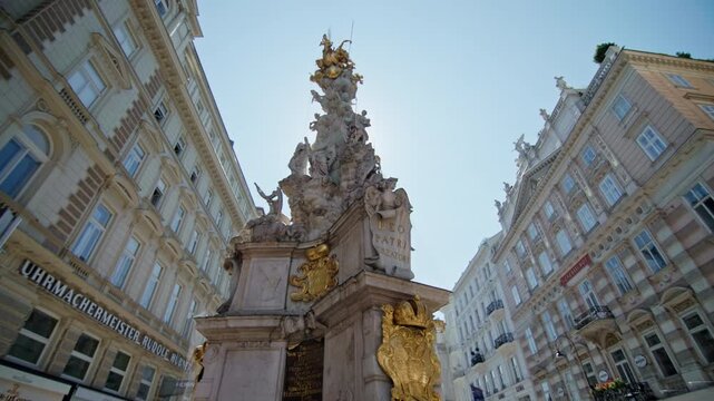 Plague Column Vienna Austria architecture of tourist streets. Tourist points of the capital travel to historical cities of Europe.