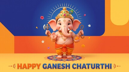Fototapeta premium Cute lord ganesha standing for ganesh chaturthi celebration