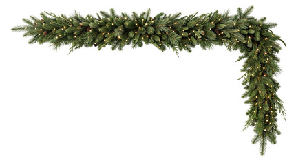 Obraz premium Lush green christmas garland with warm white led png on isolated transparent background