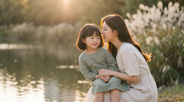 뺨을 맞대고 웃는 엄마와 딸 &middot; Mother and Daughter Smiling Cheek to Cheek
