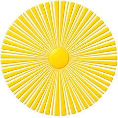 Fototapeta premium Bright yellow sun icon with radiating light rays isolated on transparent background