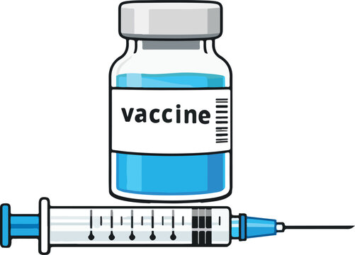 Vaccine Vial and Syringe Vector Illustration with Blue Liquid and Medical Injection
