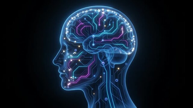 Artificial Intelligence Concept Showing Glowing Neural Network Inside Head Profile