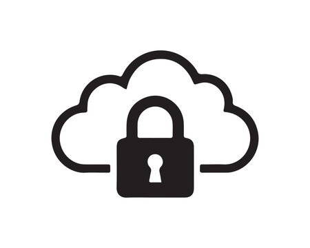 Cloud computing concept icon with a locked padlock for data security