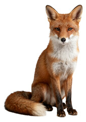 Obraz premium Red fox sitting facing camera isolated on transparent background
