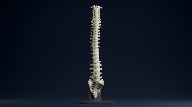 A detailed 3D model of a human spinal column displayed against a dark background