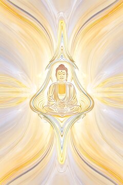 Serene Buddha meditating in a radiant golden aura