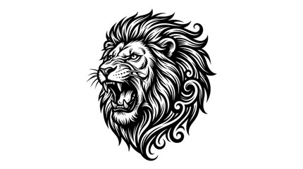 Obraz premium Majestic lion head roaring with ornate mane detail, powerful symbol of strength and courage