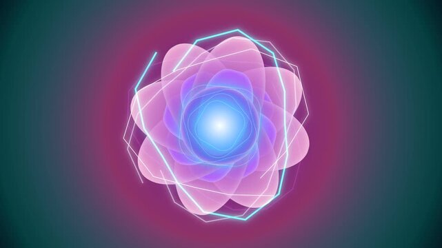 Abstract floral pattern with a glowing blue core and geometric line frame