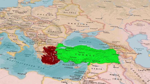 Aegean Sea Map Location Between Greece And Turkey Animation