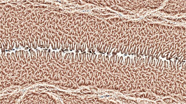 Airway epithelial surface covered with short uniform cilia slowly moving in one synchronized direction
