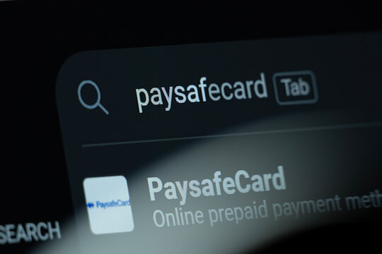 London, United Kingdom - 09 Aug 2026: Search result for PaysafeCard is seen on a digital screen.