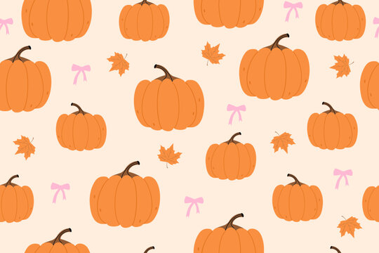 Cute autumn seamless pattern with pumpkins. Vector illustration.
