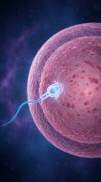 A single sperm cell fertilizing an egg human ovum