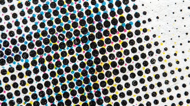 A vibrant abstract mockup background featuring a detailed macro view of colorful halftone dots printed on white paper texture
