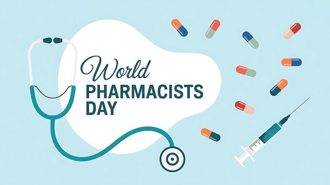 World pharmacists day celebration with pills and stethoscope