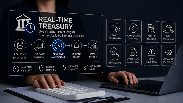 Real-Time Treasury Management Corporate Finance Concept for Cash Flow Optimization Used by Finance Teams