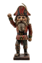 Fototapeta premium Creepy weathered wooden nutcracker soldier isolated on transparent background.