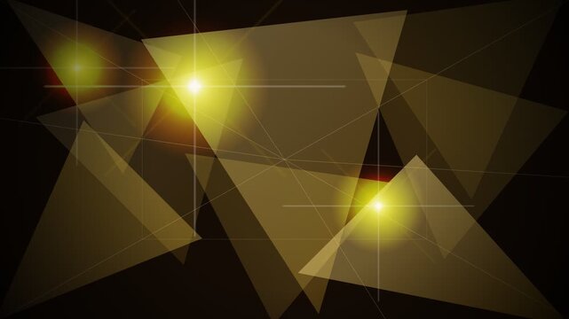 Abstract golden geometric triangles with glowing lens flare light effects